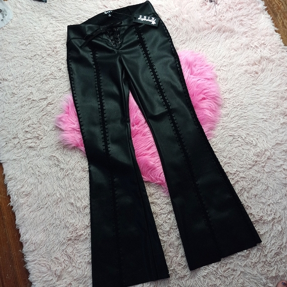 Dolls Kill Pants - Nwt Dolls Kill RARE Gen Kiss corset laced faux leather flare pants so soft sexy!